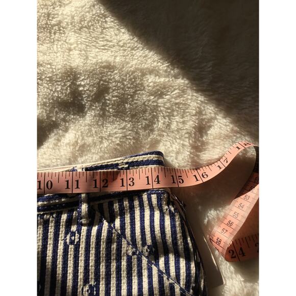 Anthropologie Blue & White Slim Trousers with Embroidery - Picture 14 of 16